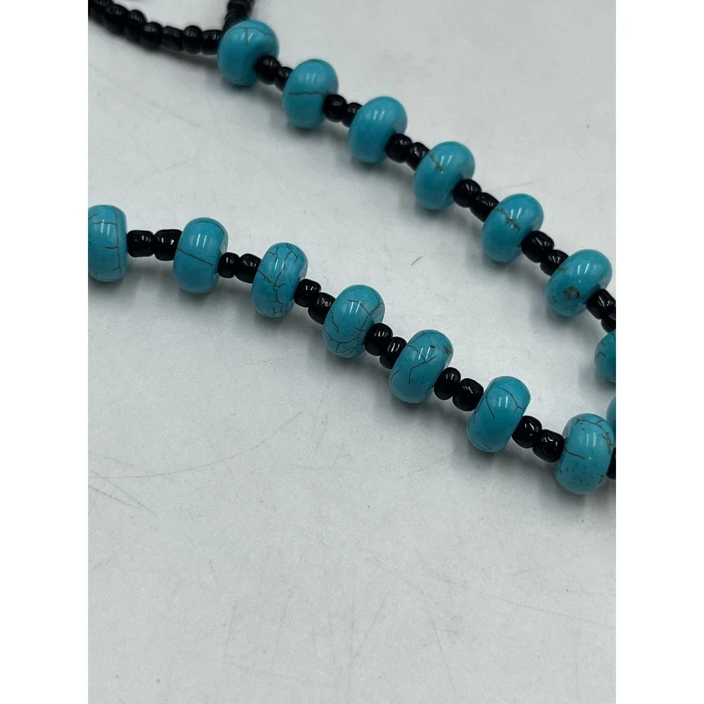 Blue Turquoise Beads and Red Cinnabar‎ Pendant Necklace